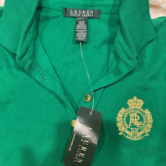 Lauren Ralph Lauren cotton green blouse with 3/4 sleeves, 1/4 button up size M - Picture 5 of 9